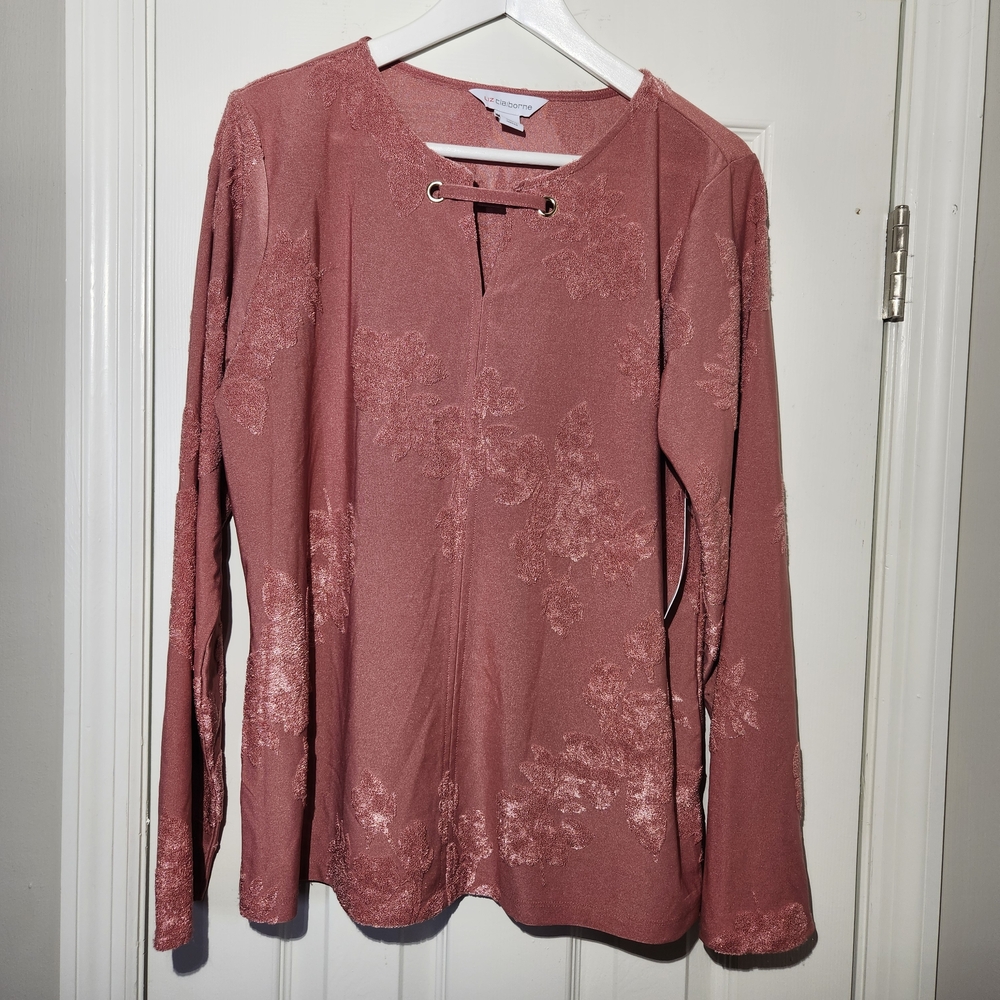 NWT Liz Claiborne Dusty Rose Keyhole Floral Embossed Blouse Womens XXL